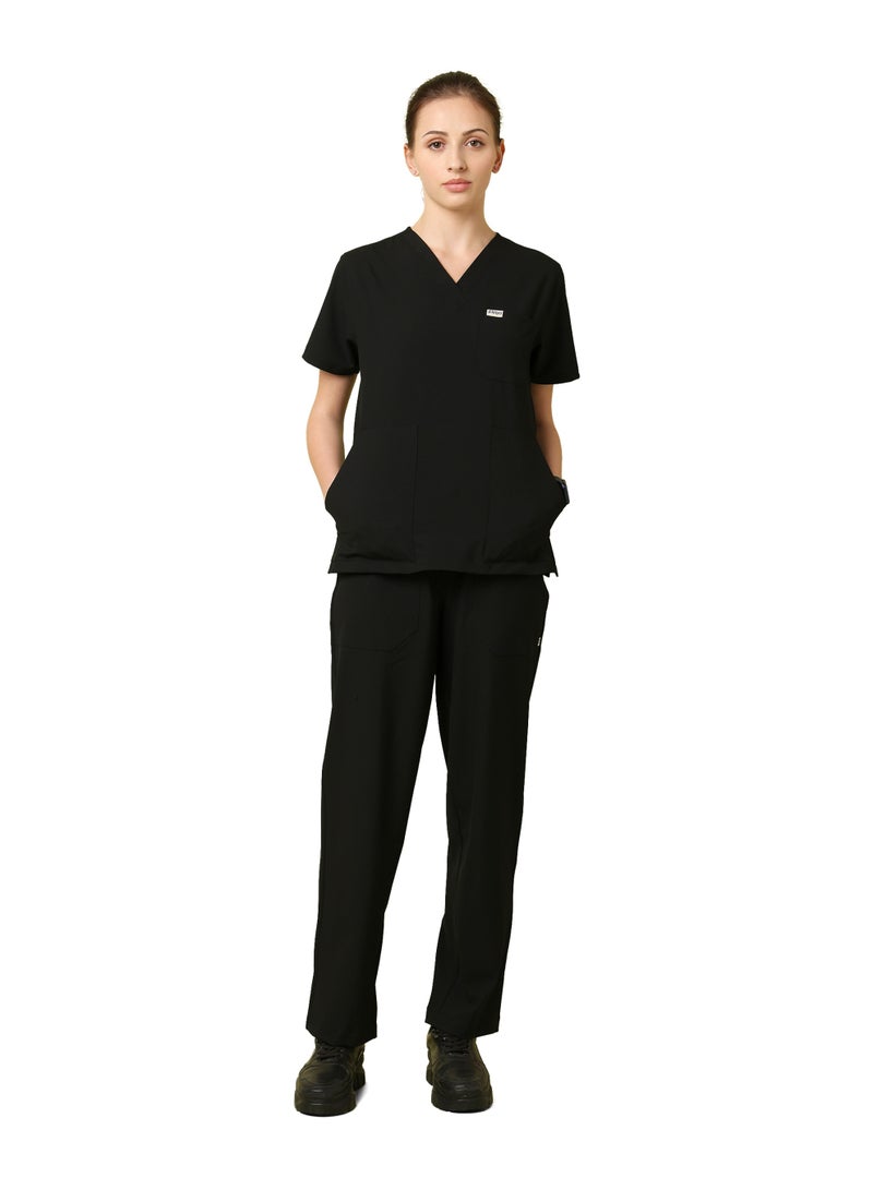KNYA Ecoflex Women's Scrub suit | 5 Pocket | 4 Way stretch | Athleisure Work Wear |For Doctors(2XL, Black) - Image 1